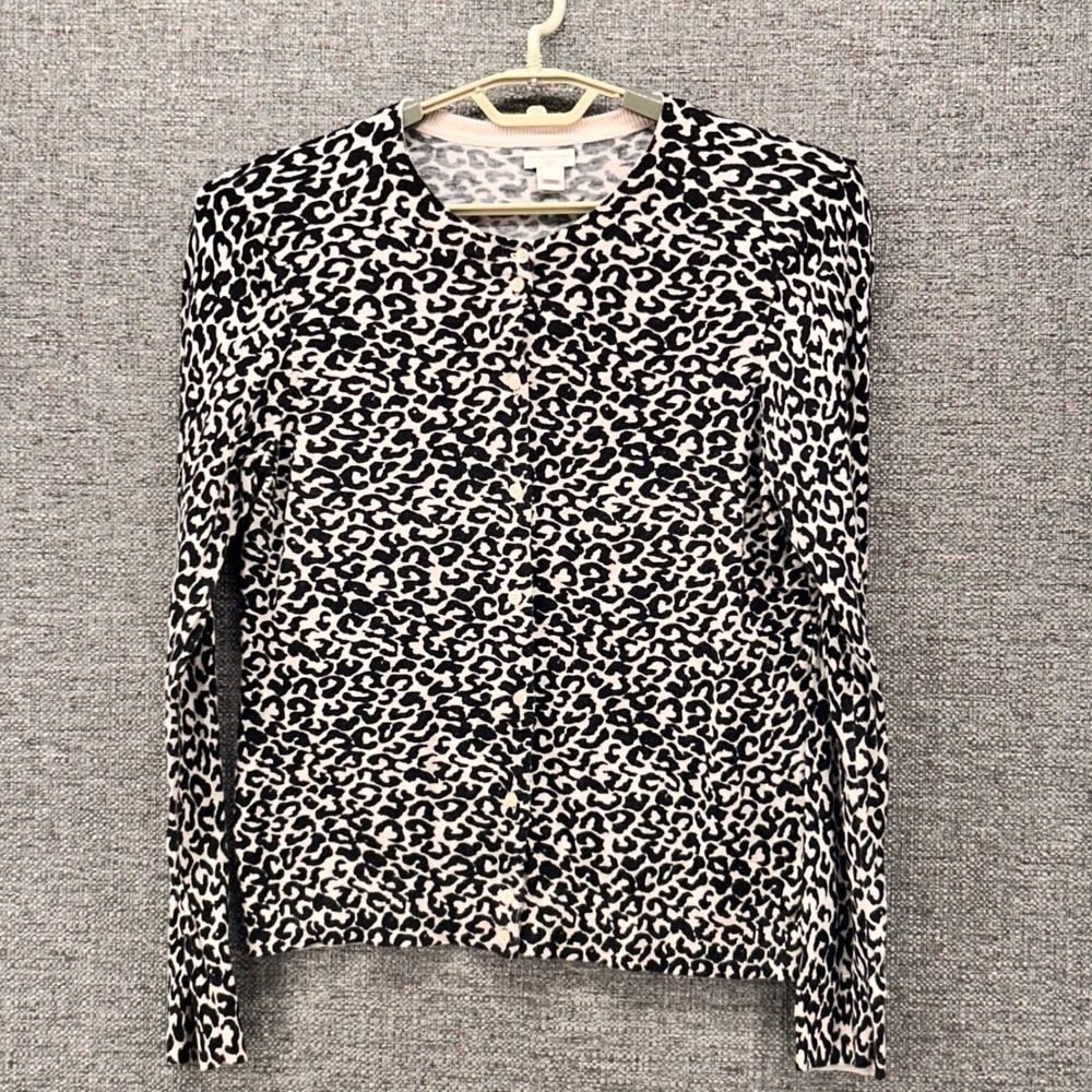 J. Crew Black and White Leopard Print Cardigan